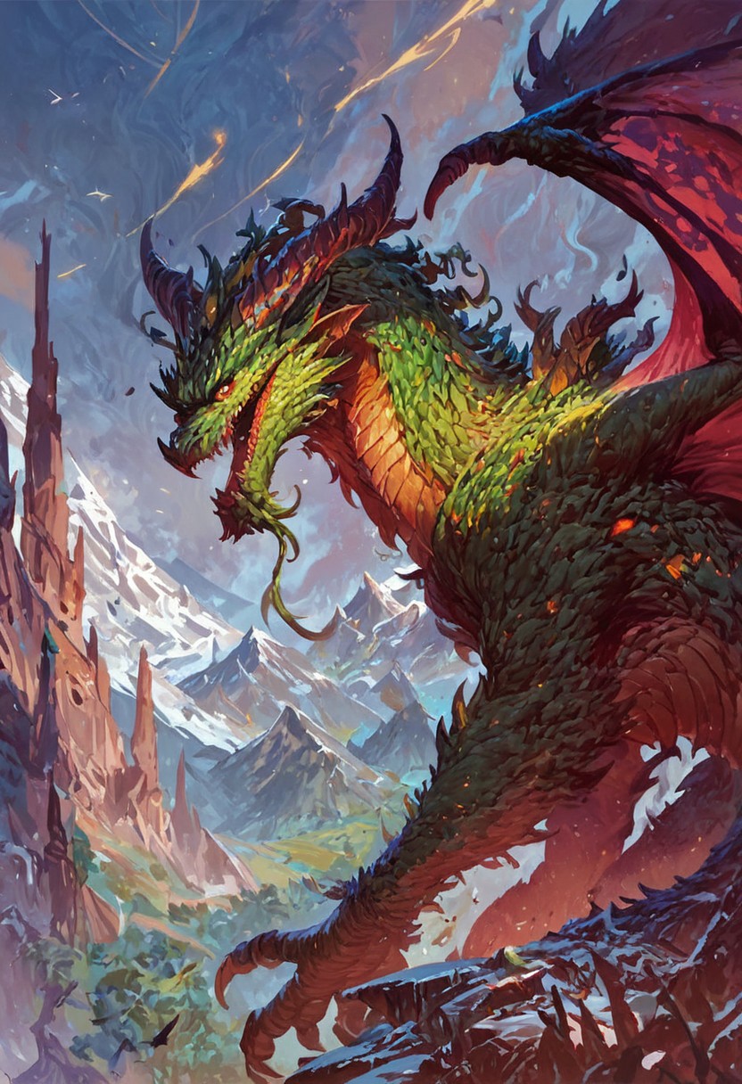 score_9, score_8_up, score_7_up, score_6_up, score_5_up, score_4_up, gigantic poison dragon, teeth, horns, long tail, wings, mountains, green poison aura,fantasy,solo focus,epic