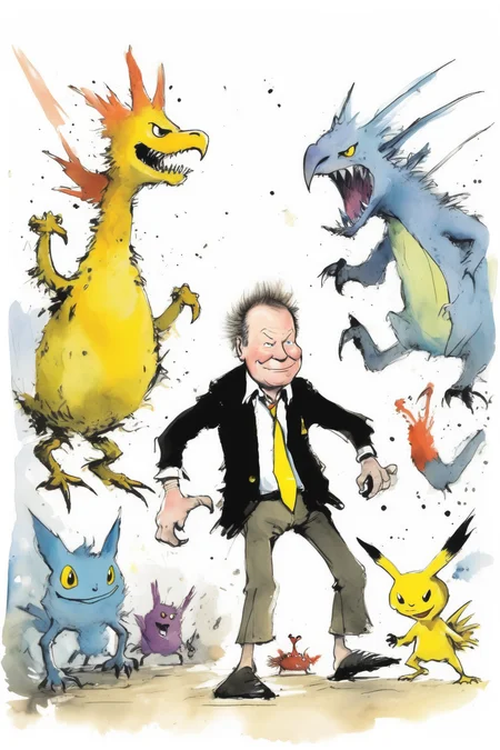 <lora:Quentin Blake Style:1>Quentin Blake Style - Quentin Blake Pokmon creature battle arena choose you shatner drawers