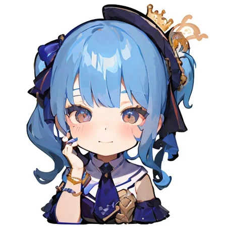 naughty face, <lora:gstamp_02-000008:0.9>, (chibi), (big head, close-up face), (upper body), simple background, white background, emoji, emote, <lora:suisei:0.7>, (tsurime:1.3), hoshimachi suisei, blue hair, side ponytail,