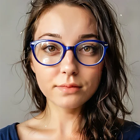 Grace, brown eyes, blue frame glasses, ((headshot:1.2) portrait on a (plain grey background:1.2), (headshot:1.2), (face focus:1.1), soft lighting, low contrast, low saturation:1.2),
bokeh, f1.4, 40mm, photorealistic, raw, 8k, textured skin, skin pores, intricate details, epiCRealism