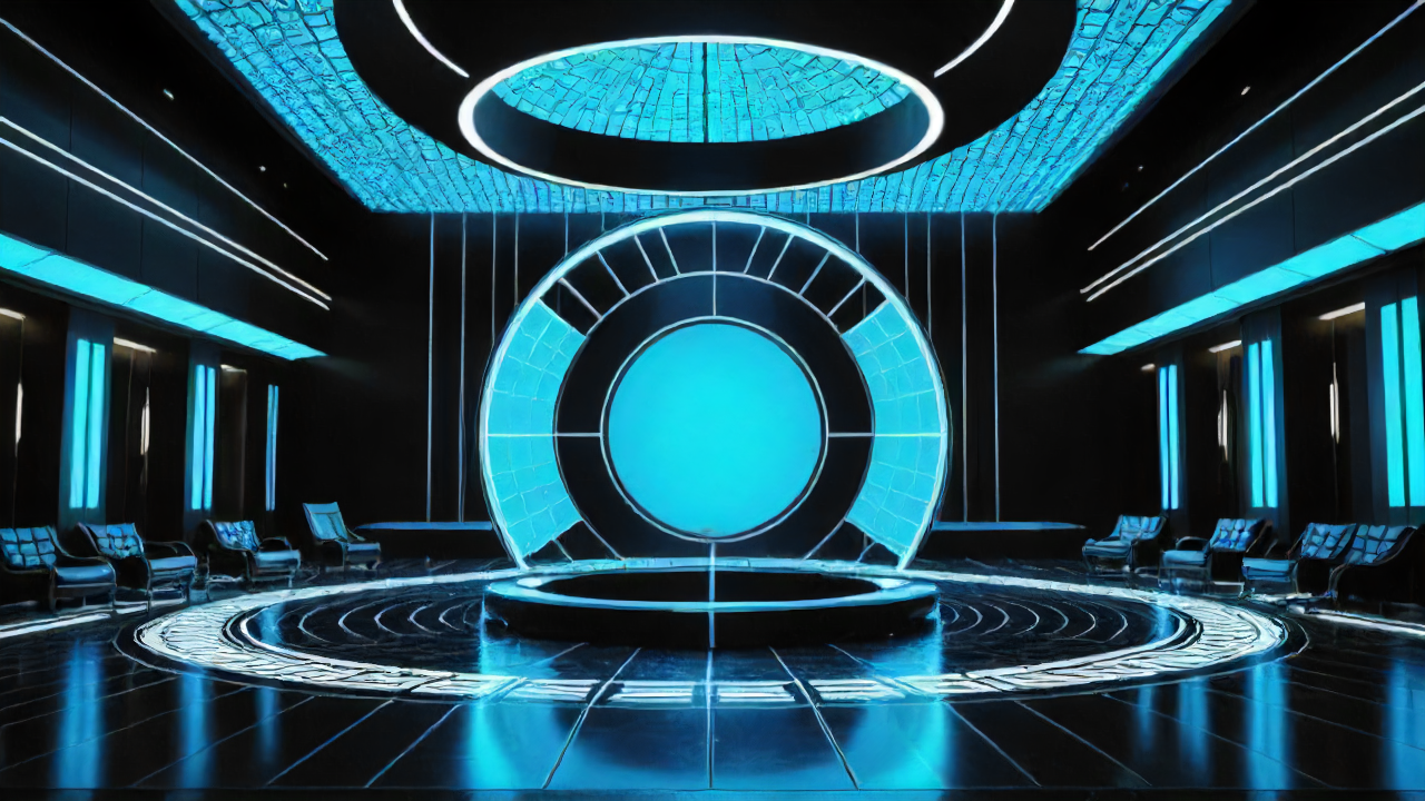 building, 21st century modern, architecture of a Ring system, in a Matrix setting, ultrasharp, perfect background, elaborate, artistic, ambient background, excellent composition, intricate artistic color, cinematic, perfect composition, beautiful, luxurious sharp focus