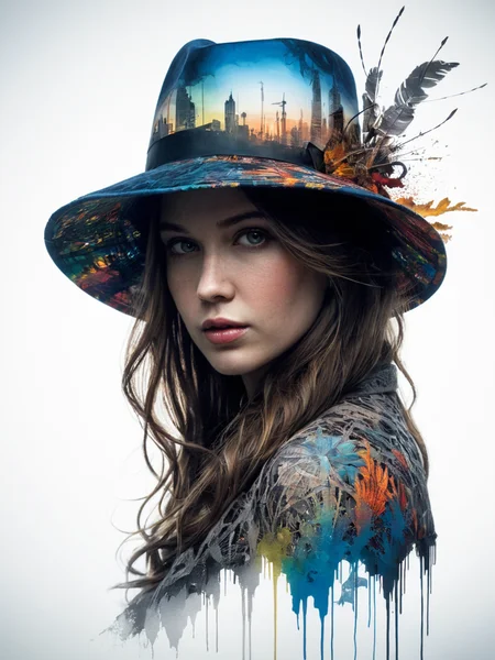mysterious silhouette woman with hat, by Minjae Lee, Carne Griffiths, Emily Kell, Steve McCurry, Geoffroy Thoorens, Aaron Horkey, Jordan Grimmer, Greg Rutkowski, amazing depth, double exposure, surreal, geometric patterns, intricately detailed, bokeh, perfect balanced, deep fine borders, artistic photorealism , smooth, great masterwork by head of prompt engineering <lora:add-detail-xl:2> <lora:Double_Exposure:0.5>