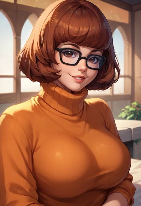 masterpiece,best quality, highly detailed, score_9, score_8_up, score_7_up, score_6_up,source anime,<lora:xl_more_art-full_v1:0.8>,
BREAK
<lora:VelmaXL:0.8>velma,1girl, glasses, solo, breasts, brown hair, turtleneck, sweater, brown eyes, short hair, freckles, large breasts, lips, smile, upper body, turtleneck sweater, orange sweater, looking at viewer, bangs, parted lips,