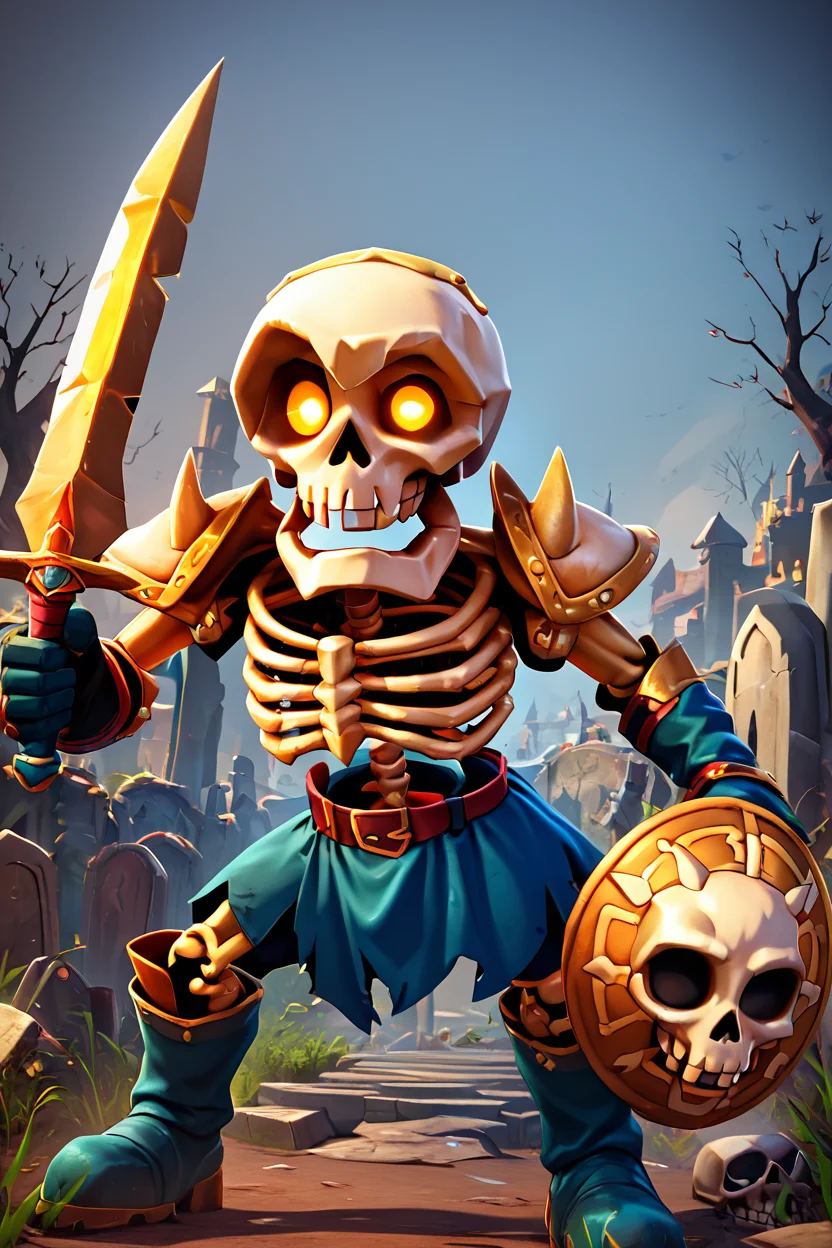 score_9, score_8_up, score_8, BREAK, , zzStalfos, skull, skeleton, armor, armor, 1boy, male focus, bone, glowing eyes, shield, weapon, holding, sword, holding weapon, (graveyard), <lora:StalfosZeldaOOT_PDXL:0.8>, BREAK, looking at viewer, ,,, smile, upper body, leaning forward, head tilt, ,,, embedding:zPDXL, Expressiveh, ,,, <lora:theButcherXPDXL:0.8>, <lora:CatalystStylePDXL:0.6>, <lora:SDXLFaeTastic2400:0.5>, <lora:Expressive_H-000001:0.4>,