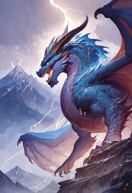 score_9, score_8_up, score_7_up, score_6_up, score_5_up, score_4_up, gigantic storm dragon, teeth, horns, long tail, wings, mountains, lightning aura,fantasy,solo focus,epic