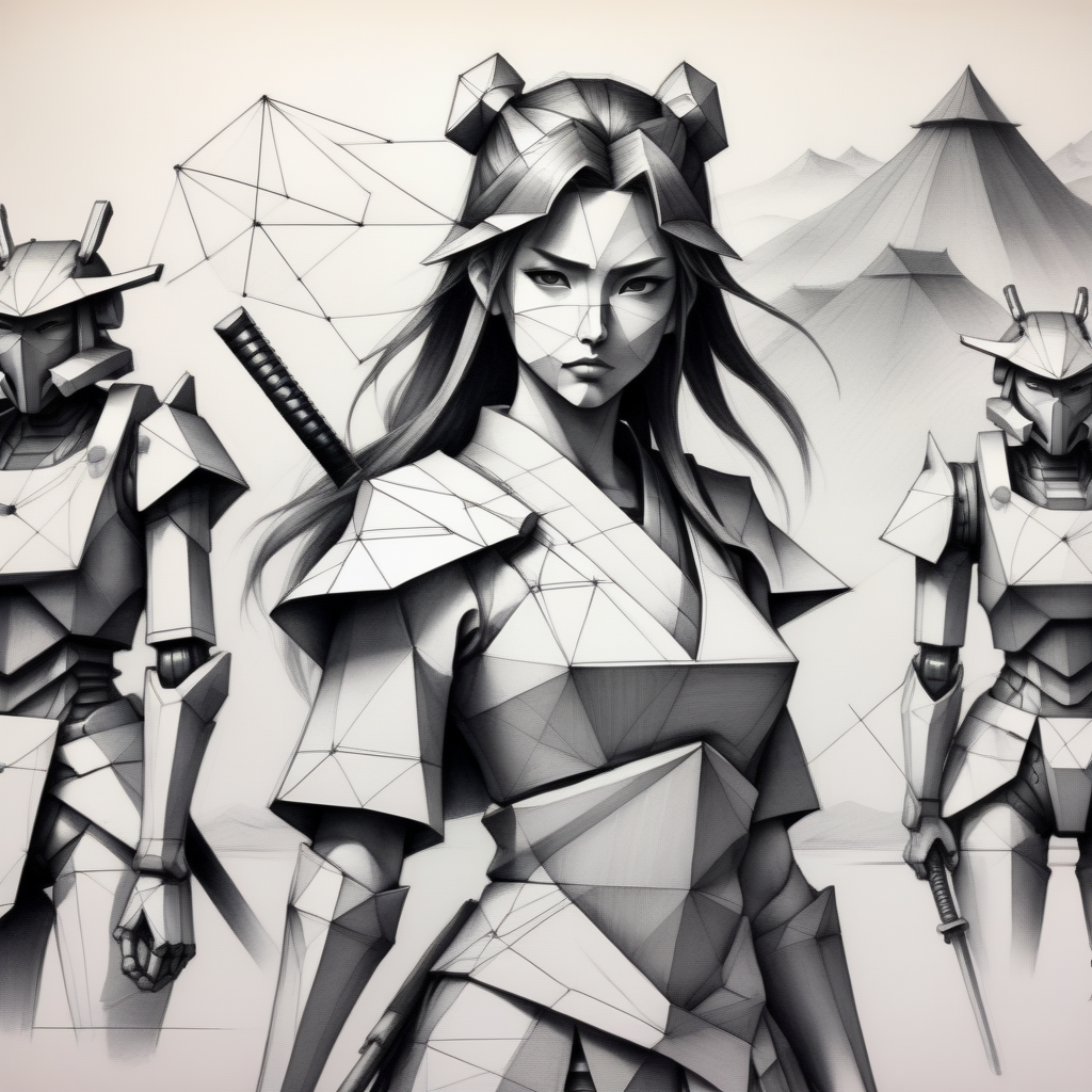 gformix geometric sketch samurai girl on the battlefield, with robots in the background 
 <lora:gformix:0.8>