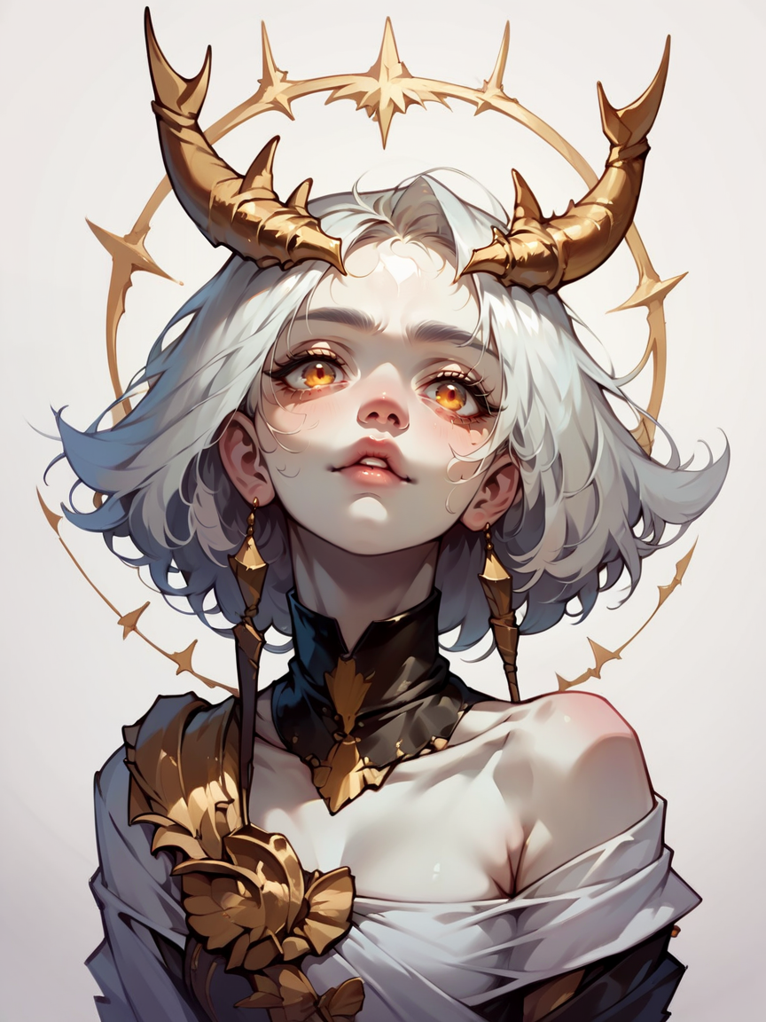 score_9, score_8_up, score_7_up, score_6_up, score_5_up, score_4_up,   <lora:g0ldl34fXLP:0.8> 1girl, g0ldl34f, white background