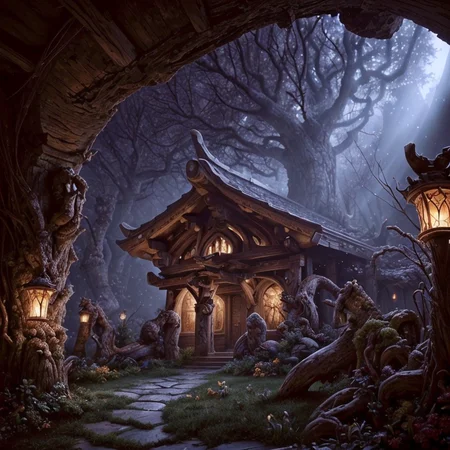 RAW photo, (masterpiece:1.3), subsurface scattering, heavy shadow, (high quality:1.4), (intricate, high detail:1.2), professional photography, HDR, High Dynamic Range, realistic, ultra realistic, photorealistic, high resolution, film photography, ambient lighting, atmospheric effects, <lora:detail_slider_v4:2>, OverallDetail, darkshores, <lora:Darkshores:0.8>, a small house, in the style of World of Warcraft, epiCPhoto, <lora:zoom_slider_v1:3>