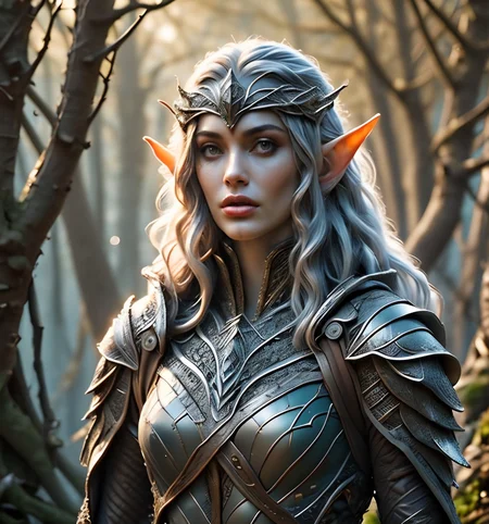 RAW photo, (masterpiece:1.3), subsurface scattering, heavy shadow, (high quality:1.4), (intricate, high detail:1.2), professional photography, HDR, High Dynamic Range, realistic, ultra realistic, photorealistic, high resolution, film photography, ambient lighting, atmospheric effects, <lora:detail_slider_v4:3>, OverallDetail,a female elf warrior, wearing intricate elven armor, scalemail, circlet, elar, <lora:ElvenArmor1:0.84>, <lora:Evil:0.8>, evilrealm, a clearing in an evil and dark forest, sinister fog, <lora:cleavage:-2>, <lora:zoom_slider_v1:1>, epiCPhoto