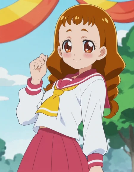 score_9, score_8_up, score_7_up, anime screencap, solo,1girl,arisugawahimari, school uniform, skirt, smile, serafuku, socks, sailor collar, pink skirt,looking at viewer, cowboy shot,small breasts, blush,<lora:arisugawahimari:0.8>