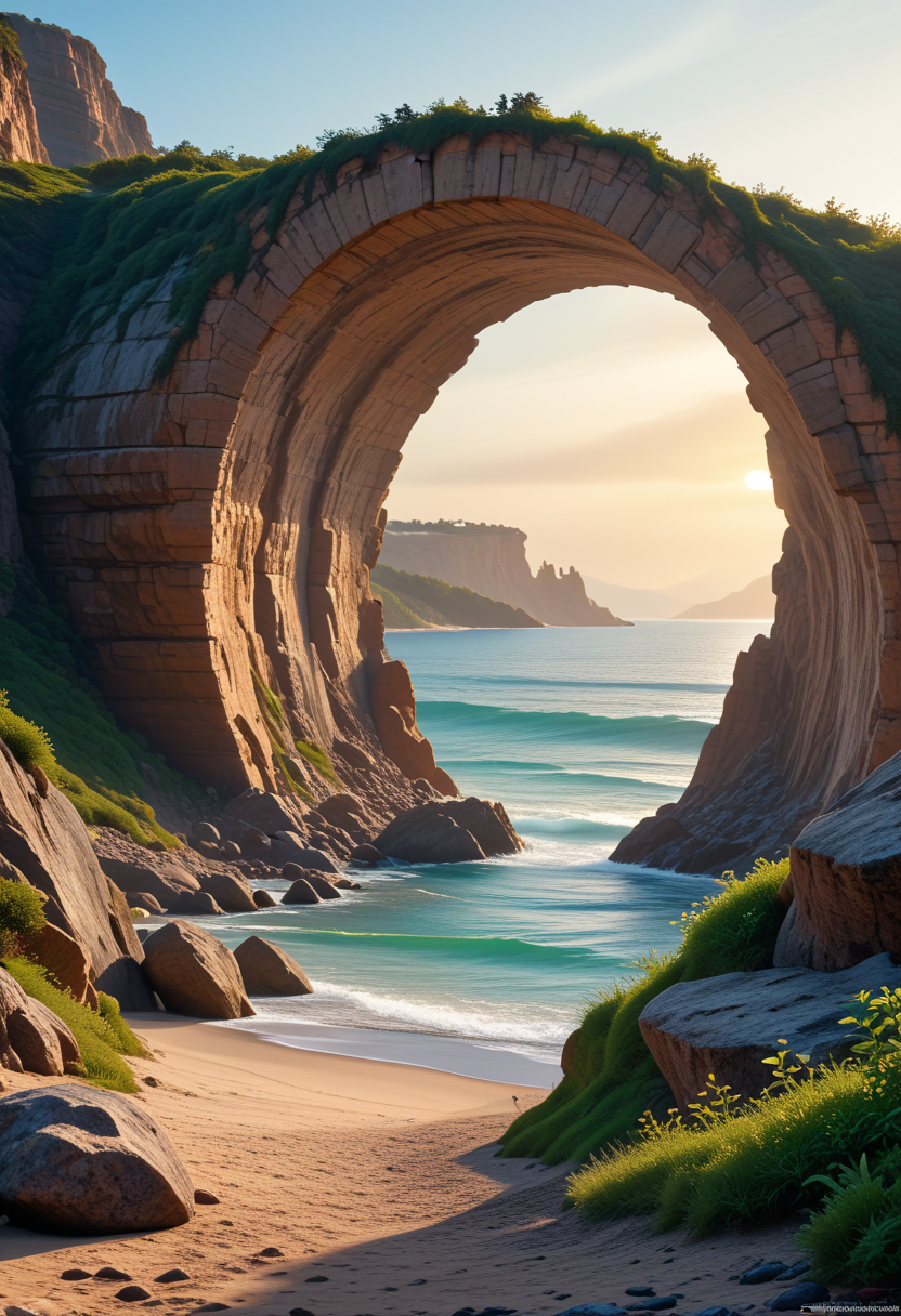 score 9, score 8 up, score 7 up,
 a scary portal glowing green portal to another world in darwin's arch in the galapagos islands, ocean and rock landscape, d & d, fantasy, intricate, elegant, highly detailed, digital painting, artstation, concept art, matte, sharp focus, illustration, art by greg rutkowski and rembrandt, <lora:sdxl_lightning_8step_lora:1>, <lora:add_detail:0.5>