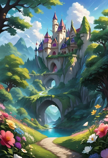 score_9, score_8_up, score_7_up, 
35mm photography, highly detailed, high detail, sharp focus, source_anime, 
outdoor,beautiful scenery,castle,trees,flower,