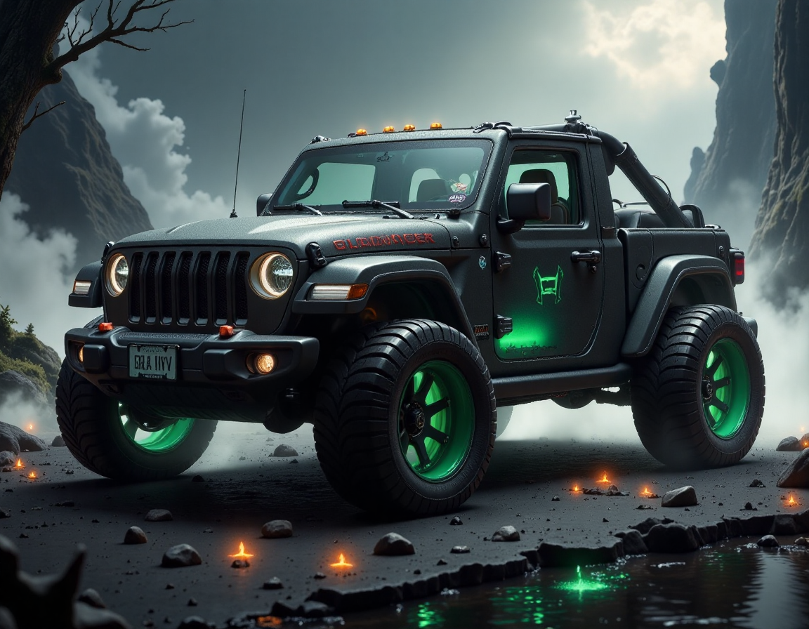 a photo  of a sifiJeep Gladiator, in the style of hall0w33n