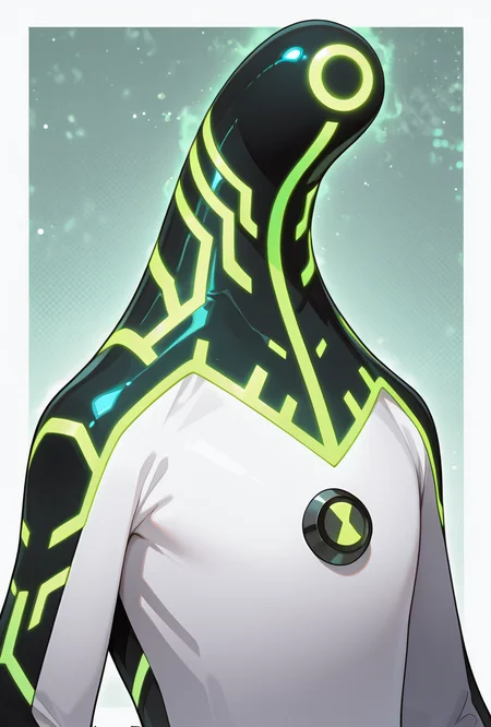 <lora:upgrade-08:1> upgrade, solo, no humans, neon trim, green strips, no humans, masterpiece, best quality, amazing quality, very aesthetic, absurdres, newest,, upper body, halftone effect, white borders, abstract background:1.2,