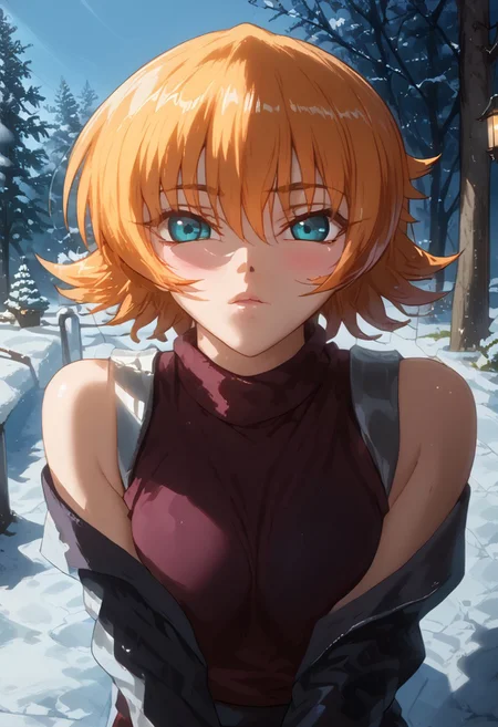 score_9, score_8_up, score_7_up, score_6_up, score_5_up, score_4_up, masterpiece, perfect face, perfect eyes, 4ng3l face, beutiful girl, 1girl, looking at viewer, shy expression, large parka, tasasgi, igawa sakura, orange hair, blue eyes,
Walking in snowy park,