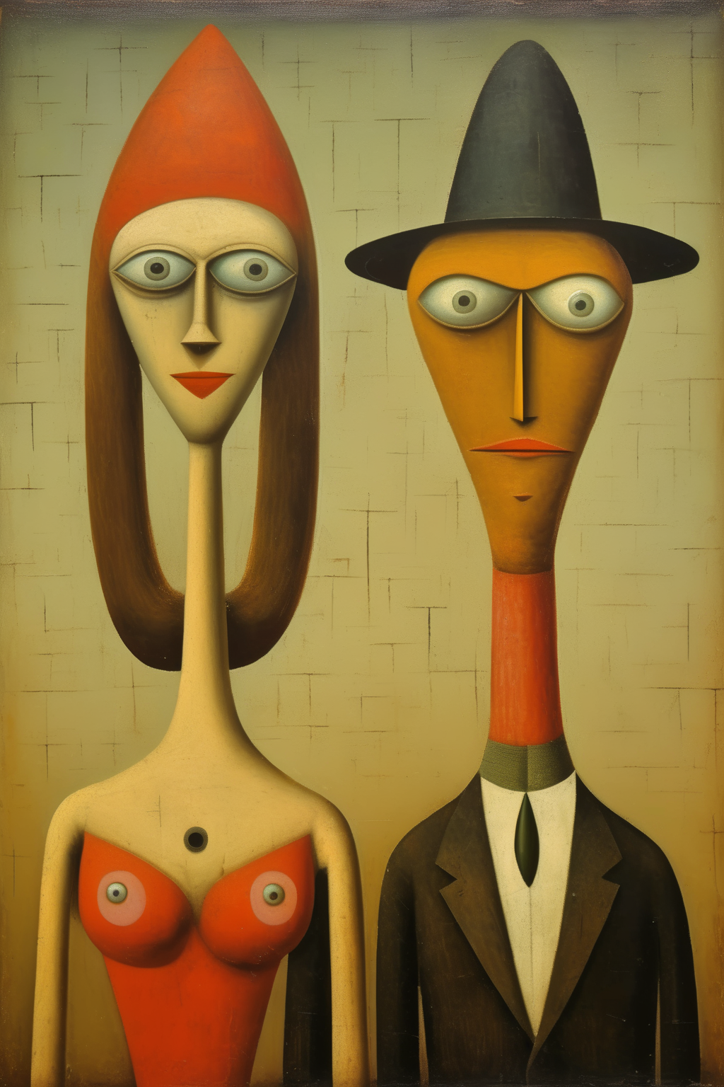 <lora:Victor Brauner Style:1>Victor Brauner Style - Victor brauner painting realistic woman and man