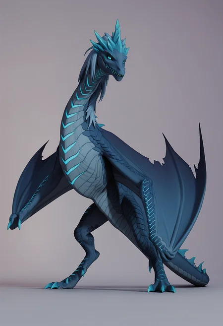 score_9, score_8_up, score_7_up, score_6_up, score_5_up, score_4_up, 1girl, <lora:Auroth:0.8> solo, no humans, feral, dragon, sharp teeth, teeth, wings, scales, colored skin, glowing, blue eyes, monster, hair, looking at viewer, full body,
simple background, light purple background, 3d, render,