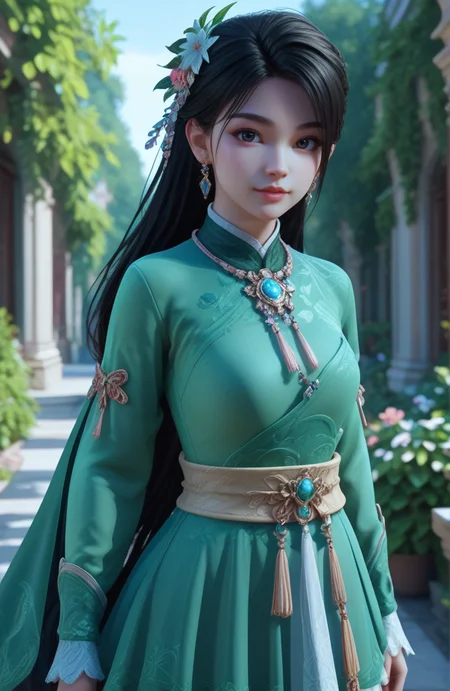 score_9,score_8_up,score_7_up,
1girl,cowboy_shot,<lora:ææ¸
çV2:1.4>,black hair,(3d animation),black eyes,(hair_flower:0.6),(smile:0.6),
<lora:detailed_notrigger:1>,<lora:xl_color_temp:1.9>,looking_at_viewer,green dress,