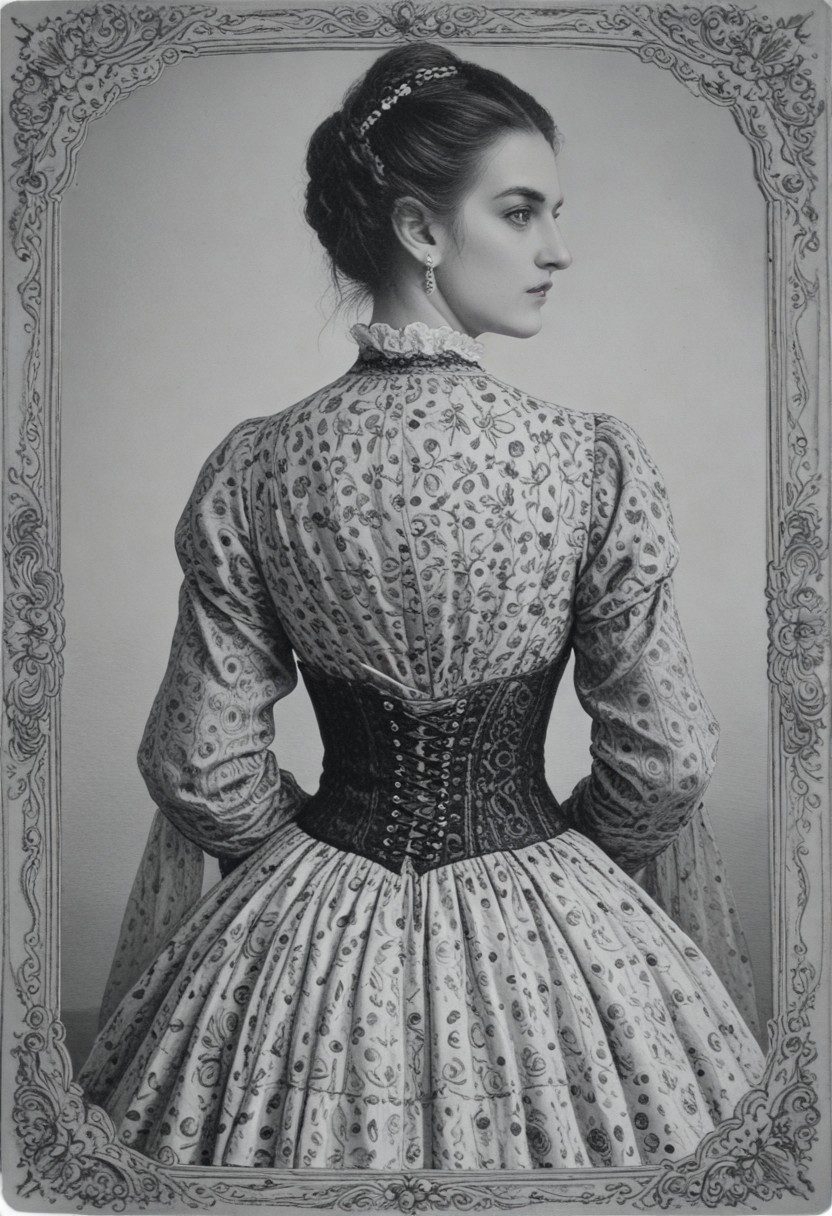 patterned back of a card, victorian_style, (llbreton, monochrome,greyscale)