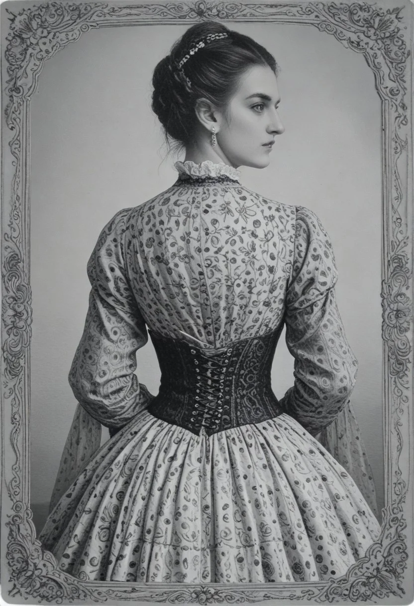 patterned back of a card, victorian_style, (llbreton, monochrome,greyscale)