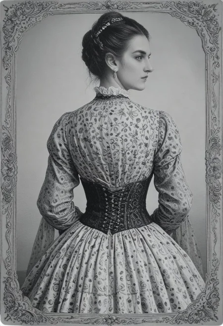 patterned back of a card, victorian_style, (llbreton, monochrome,greyscale)