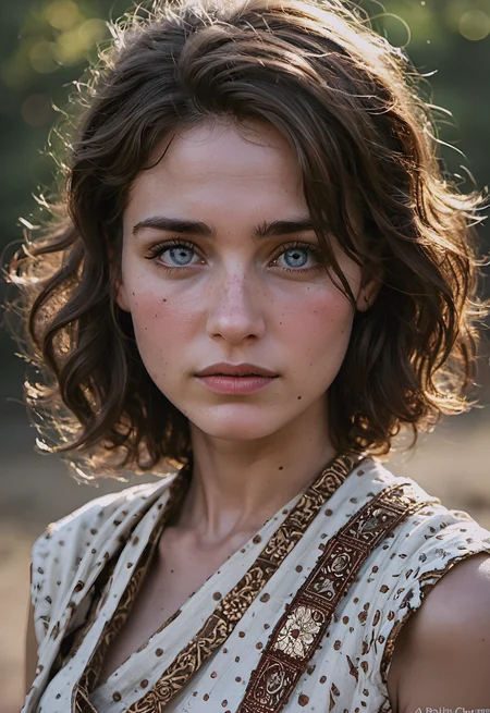 cinematic film still 25 year old farm woman,no make up,plain,photograph,highly detailed face,depth of field,moody light,golden hour,style by Dan Winters,Russell James,Steve McCurry,centered,extremely detailed,Nikon D850,award winning photography,waist up visible,pale blue eyes,lightly freckled,soft eyes,natural skin,high detailed face,high detailed cloth,(pale skin:1.2),glossy photo,Hyperrealistic art cinematic film still photography in the style of detailed hyperrealism photoshoot,RAW,color graded portra 400 film,remarkable color,realistic dull skin noise,Thorough,analog style,highest quality,skin pores,sharp focus,dappled lighting,film grain,photographed on a Sony A7R IV,18mm F/1.7 cine lens,(highly detailed, intricately detailed),8k,HDR,. shallow depth of field,vignette,highly detailed,high budget,bokeh,cinemascope,moody,epic,gorgeous,film grain,grainy,, score_9, score_8_up, score_7_up, score_6_up,