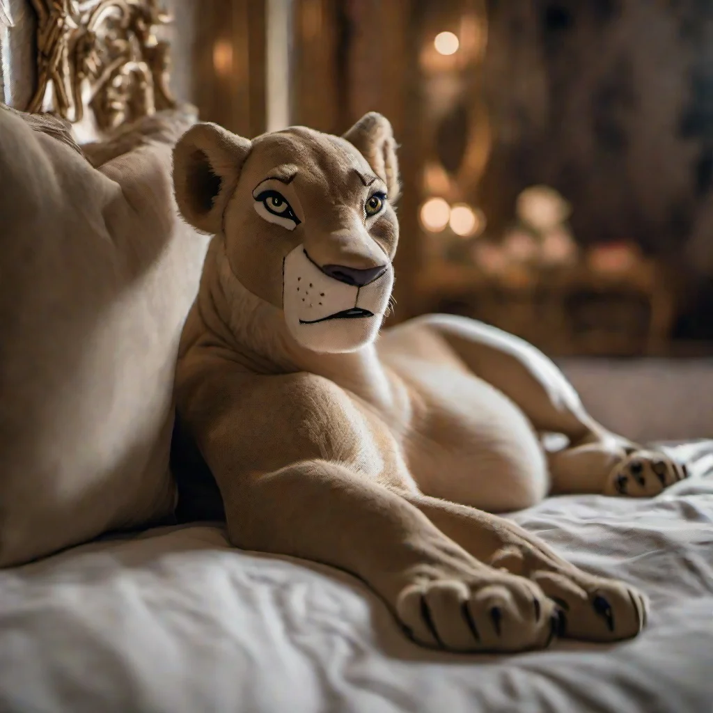 photo of <lora:nala-SDLX-flexible:1.0>   nala  lying on a bed inside a luxury palace looking over her shoulder  do_me_eyes, olympus 75mm f1.8, mix of natural and artificial lighting, photorealistic