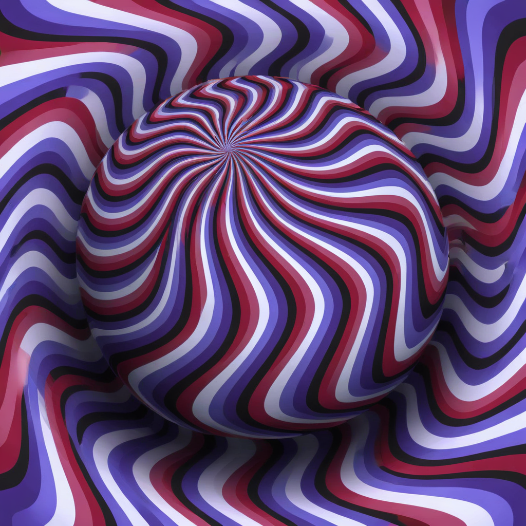 Optical illusion, opti, illusion, (no humans:0.90), (purple background:0.72), (abstract:0.36), ball, red theme, blue theme, black and white lines, zig zag, moving, spinning. spiral <lora:Optical_Illusion_XL-KK:1>