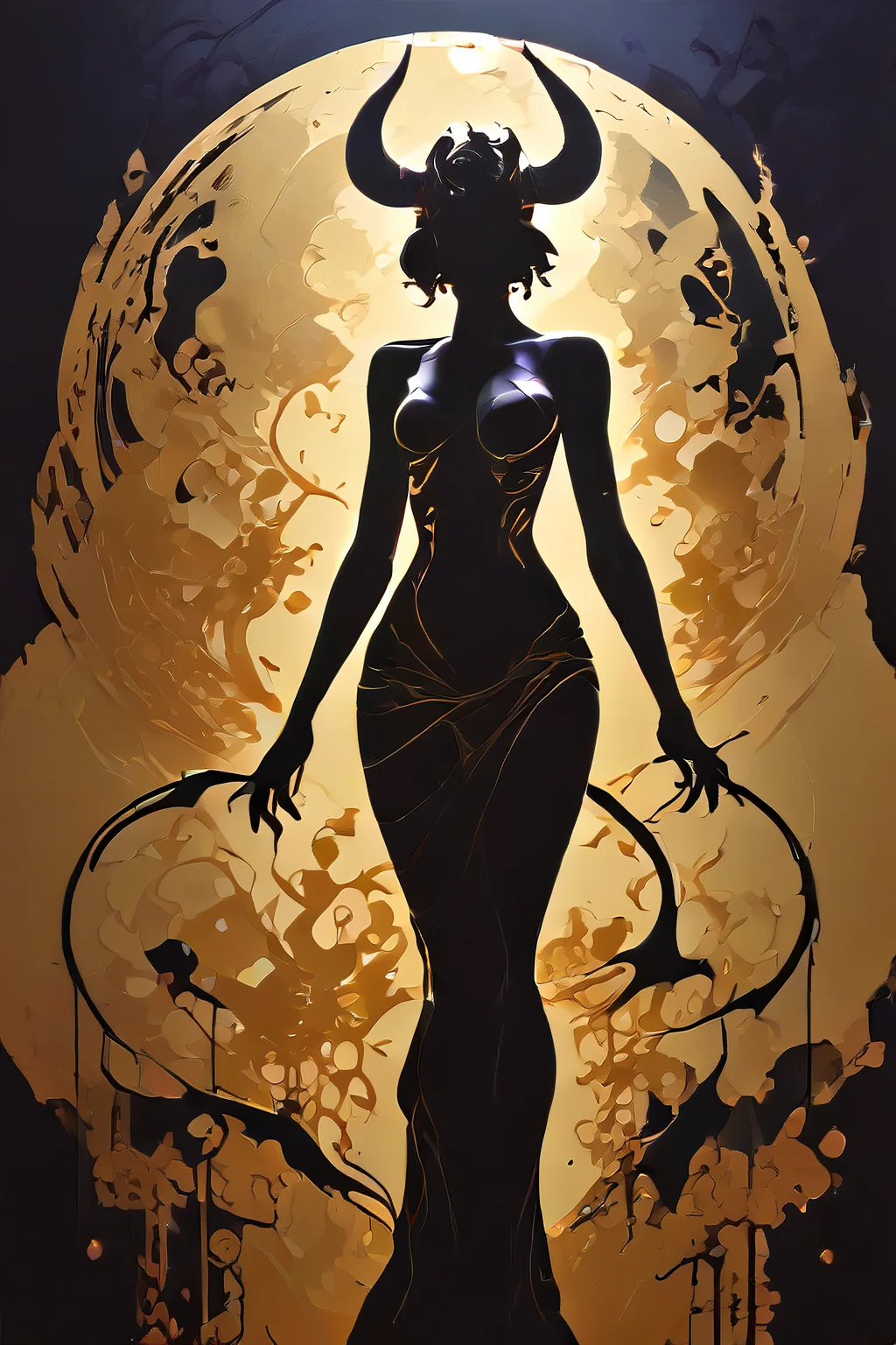 score_9,score_8_up,<lora:Turbo_XL:1>,<lora:Silhouette_with_Gold_Foil-05:1>,silhouette_with_gold_foil,abstract,silhouette of demon girl,horns,