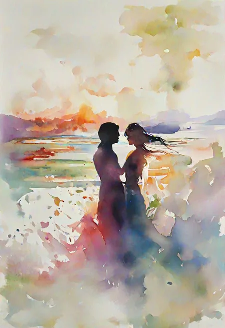 score_9, score_8_up, score_7_up, 2girls, yuri, lesbian, hugging from behind, fingering pussy, orgasm face,, text, highly detailed, motion blur, 4k, uhd, masterpiece, gradient colors ,by Lois van Baarle and Victor Nizovtsev in the style of Thomas Saliot and Bess Hamiti,  silhouette <lora:silhouette:3.00>  ,, , <lora:watercolor_v1_sdxl:0.90> nsfw