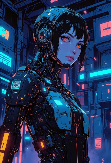 <lora:ck-nc-luminal-genesis:1>, A digital anime artwork in the style of cklg, timewarp, warphole, a cyberpunk humanoid woman with a shiny reflective intricate shiny mechanical high tech component bodysuit, neonpunk, (looking mysteriously at the viewer, eye contact), direct eye contact. a scanner scans space, explorer huntress, nistyle
Incorporate dynamic lighting with glowing accents and sharp highlights, emphasizing a polished, high-tech appearance. Backgrounds should feature bold, geometric patterns or abstract digital elements, such as grids, cubes, or streaking lines, creating a sense of motion and energy. Surfaces should appear reflective or metallic, with fine attention to detail in textures and shadows. The composition should feel cinematic and intense, with a focus on clean, precise lines and a sense of technological sophistication.
<lora:ck-Sci-Fi-Concepts:0.3>
<lora:flux.1_lora_flyway_Epic-detail_v2:0.6>
<lora:CPA:0.5>
<lora:test2:0.7>
<lora:Anime v1.3:0.2>