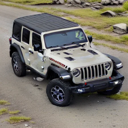 jeep wrangler, jeep on a forest, sand beige color, low angle