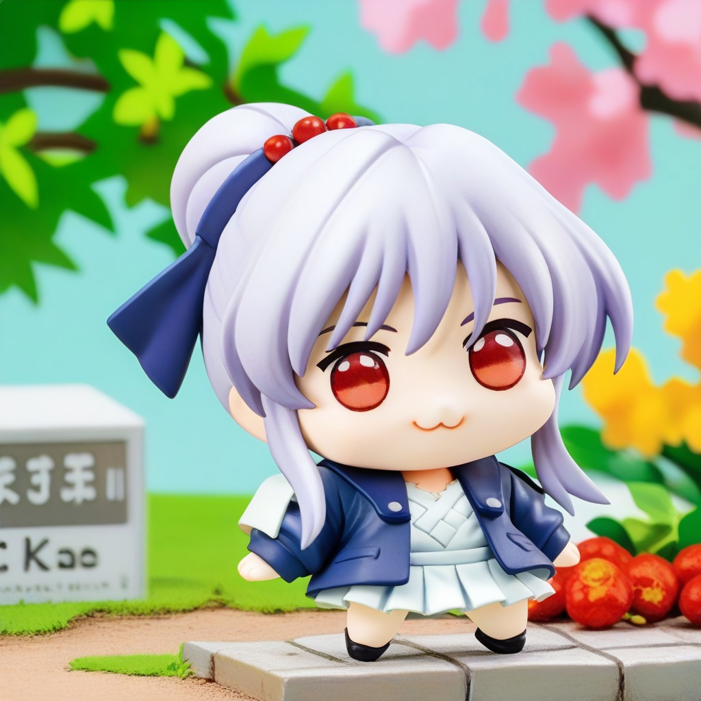 score_9, score_8_up, score_7_up, best quality, source_anime,  1girl, solo, takabe,red eyes, purple fair,doro, creature, :3, chibi, no humans,white skin,four legs,all four, solid circle eyes, no pupils, smile, park,simple background