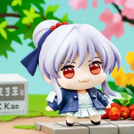 score_9, score_8_up, score_7_up, best quality, source_anime,  1girl, solo, takabe,red eyes, purple fair,doro, creature, :3, chibi, no humans,white skin,four legs,all four, solid circle eyes, no pupils, smile, park,simple background
