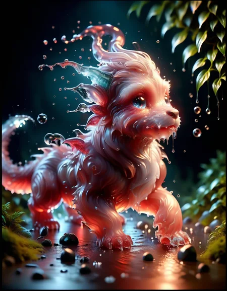 isometric style masterpiece, best quality, RAW macro photo of (1Puppy, fantasy going red puppy,fire breathing dragon, transparent, (crying, tears, sadness, whimpering:1.5)) miniature, tilt shift, depressive, moody lighting <lora:watce-sdxl-v2:1> watce