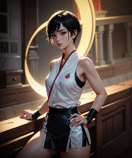 masterpiece, high quality, sharp focus, a martial artist girl, wearing kung fu attire, short black hair, tomboy buzz haircut, perfect face, perfect jawline, in a dojo, textured skin, beautiful lips, bright black eyes, dim ring lighting, full-body shot, cinematic lighting, damp and humid atmosphere, 8k, uhd, absurdres <lora:lightAndShadow_v10:0.45>