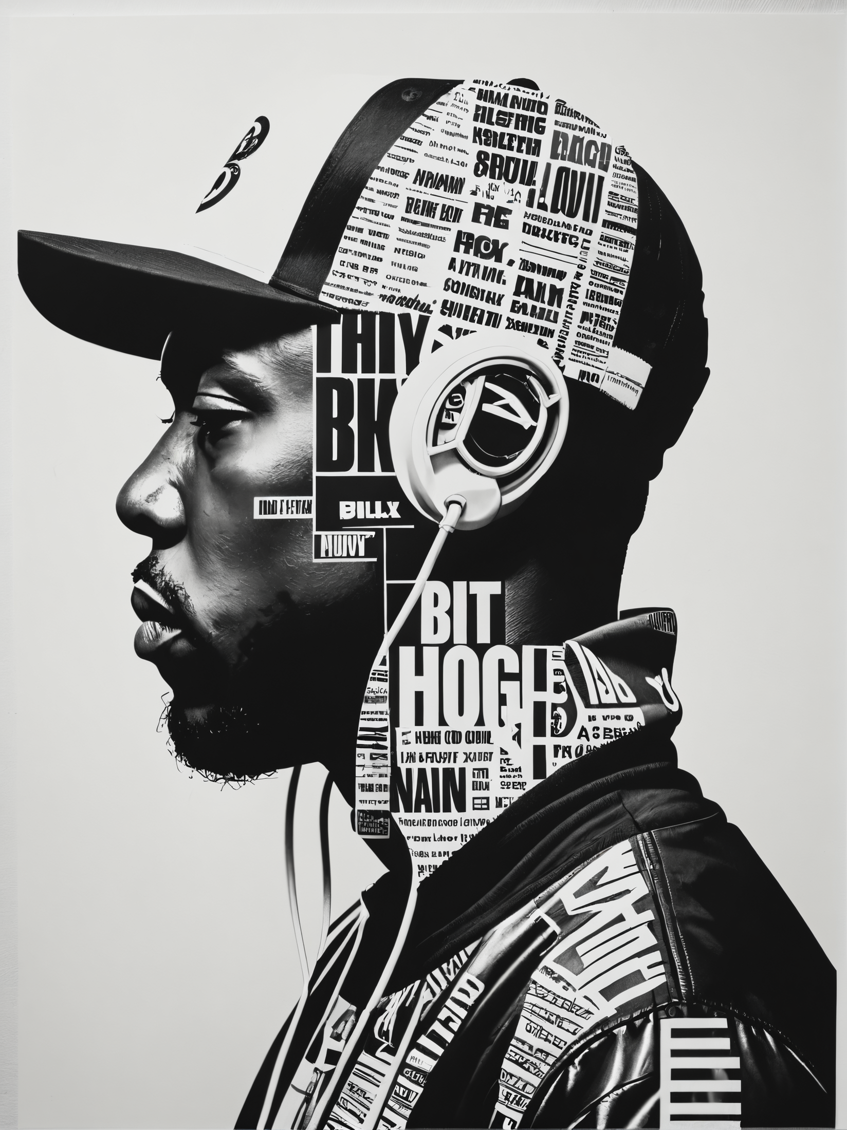 silkscreen print,double exposure shilloutte b&w collage ,hip-hop style,simple,intricate,artstation,Anthony Burrill<lora:add-detail-xl:1>