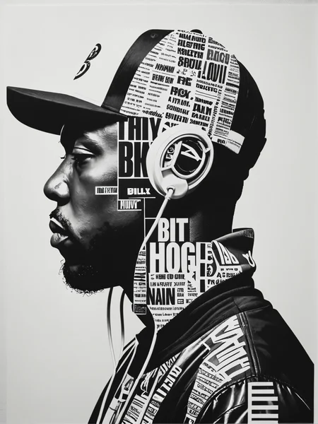 silkscreen print,double exposure shilloutte b&w collage ,hip-hop style,simple,intricate,artstation,Anthony Burrill<lora:add-detail-xl:1>