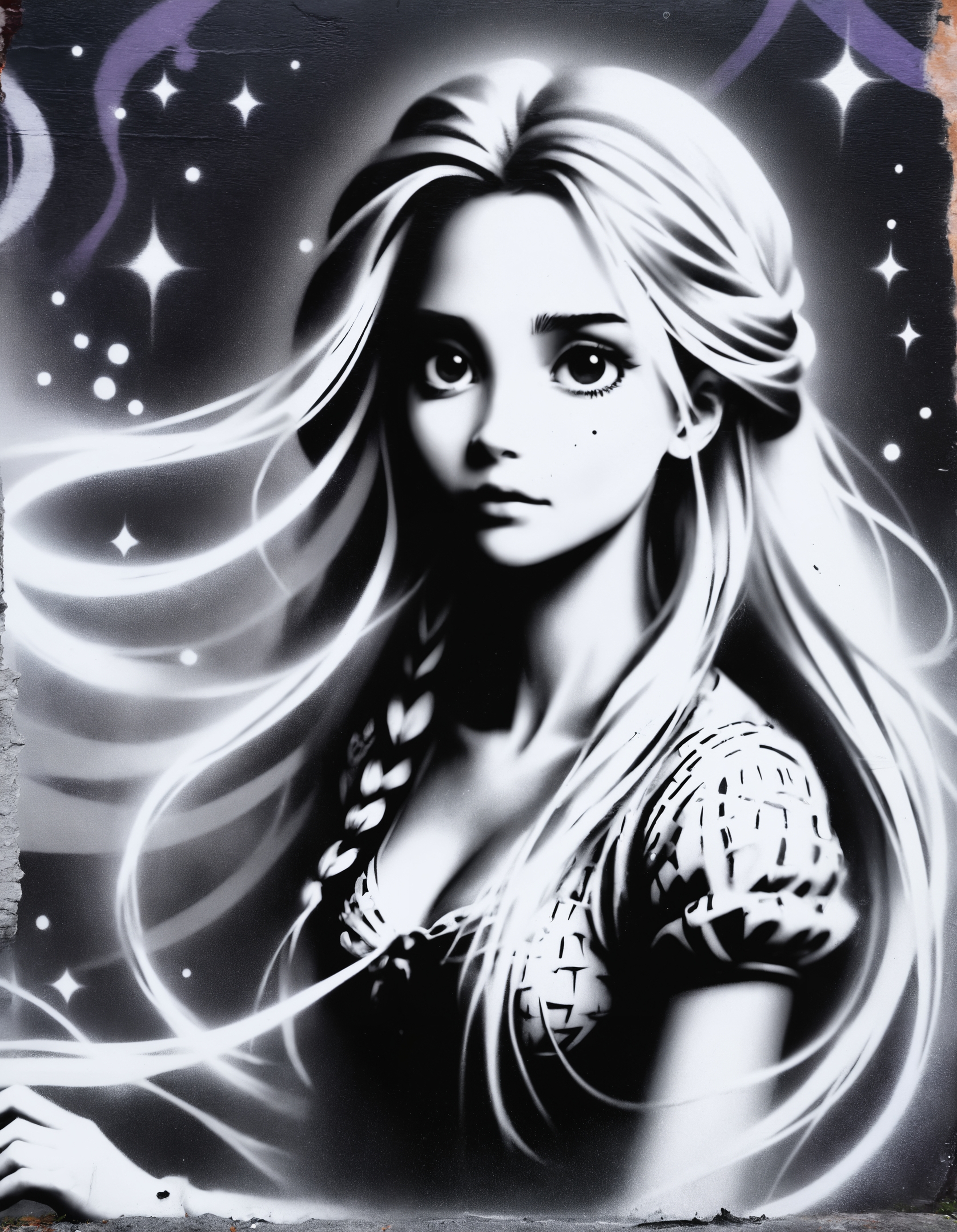zavy-fzzgrfft, grafftiti of rapunzel, screentone