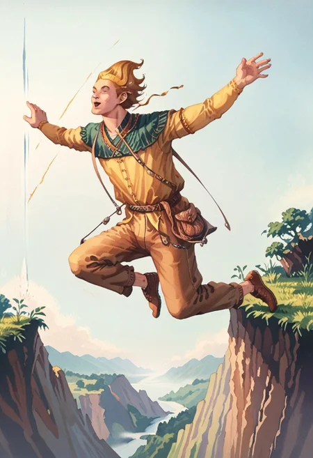 score_8, score_8_up, score_7_up, oblivionarts, 1boy, male focus, solo, adoring_fan, (((jumping off a cliff))), simple background,