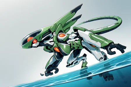 score_9, score_8_up, score_7_up, score_6_up, score_5_up, score_4_up, BREAK, source_anime, solo, 1girl, rating_safe, ((mature female)), ((long green flowing hair)), mechanical parts, ((plastic, polymer, metal body)), (big mechanical rabbit ears), mature female, (bunny ears), (animal ears), subdermal port, ((milf, mature female, big breasts)), hexagon lines in skin, naval uniform overcoat, naval uniform, white military uniform, dress_uniform, ribbons, ((red eyes)), bunny tail, rabbit tail, aiguillette, ((green hair)), ascot, ((Eye-level angle (from the side) view medium Close shot)), pilot suit, shoulder cutout, bunny rabbit Tail, ((hair over one eye,)), digitigrade, clawed feet, minimal clothes, ((metal skin, shiny skin, vampire aesthetic, digital eyes, filled eyes, monochromatic eyes, glowing eyes, colored sclera, red sclera, mechanical eyes, partially shaded face, slit pupils, angular, minimal face, minimalism, narrow eyes, large eyes)), (anubis \(mythology\), anubis \(mythology\), ), <lora:Pony_DetailV2.0:1.5>, <lora:age_slider_v4:4>, ((dark, shaded, black background, horror, GREEN HAIR,)) pochincoff, robot girl, translucent body, oversized forearms, big eyes, 4 eyes, <lora:Pochincoff_Style_Lora:0.85>, xenomorph girl, inside glass tank, , mecha girl, mecha armor, mecha suit, under water, top of tower, mecha wing <lora:TheForehead:1> Hair flip,Forehead,