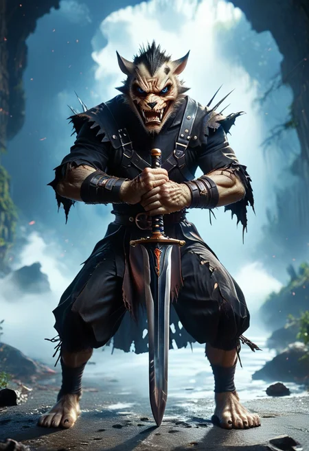 (((Barefoot furry character, full body, cinematic setting, furry male, plantigrade)))
The Beast is back, the (((Beast In Black)))
The Beast is back, the Beast In Black
Tormented and wounded,
branded and persecuted
Torn inside out yet here I stand
Fierce anger, blind madness,
invoke the Beast of Darkness
No mercy 'cause they all must die
Like a hellraiser, monster of rage
Unleash the fury through your (((sword of hate)))
Destroy and murder, retaliate
Harness the power of the Beast In Black
BREAK, intricate details, highly detailed, extreme detail, octane render, fine art, best quality, highres, (detailed face:1.5), ((full_body)), UHD, (((perfect hands))), low light, anime