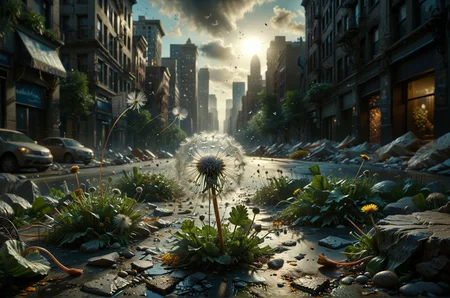 A single dandelion seed floats through the air, carried by the gentle breeze. It drifts past towering skyscrapers and bustling city streets, its delicate form a beacon of hope amidst the concrete jungle. The seed twirls and dances, guided by an unseen force, until it reaches a small, forgotten park. 
award winning artwork,
many details, extreme detailed, full of details,
Wide range of colors., Dramatic,Dynamic,Cinematic,Sharp details
Insane quality. Insane resolution. Insane details. Masterpiece. 32k resolution.
 <lora:add-detail-xl:0.95> <lora:casting shadow style v2:0.1> casting shadow style, cucoloris patterned illumination <lora:CinematicStyle_v1:0.1> <lora:Disturbia:0.1> <lora:dvr-lnds-sdxl:0.1> dvr-lnds-sdxl <lora:Glowstick_SDXL:0.1> mad-glowstick <lora:MJ52:0.2> <lora:princess_xl_v2:0.1> <lora:ral-anmwrlds-sdxl:0.1> ral-anmwrlds <lora:ral-apoctvisn-sdxl:0.1> ral-apoctvisn <lora:ral-cltc:0.1> ral-cltc <lora:ral-dissolve:0.1> ral-dissolve <lora:ral-ertmsphr:0.1> ral-ertmsphr <lora:ral-fluff:0.1> ral-fluff <lora:ral-fntsyrlms-sdxl:0.1> ral-fntsyrlms <lora:ral-mtclniscp-sdxl:0.1> ral-mtclniscp <lora:ral-porcelain:0.31> ral-porcelain <lora:ral-pxlprtcl:0.1> ral-pxlprtcl <lora:ral-vlntxplzn:0.1> ral-vlntxplzn <lora:ral-vbrntacyl-sdxl:0.1> ral-vbrntacyl