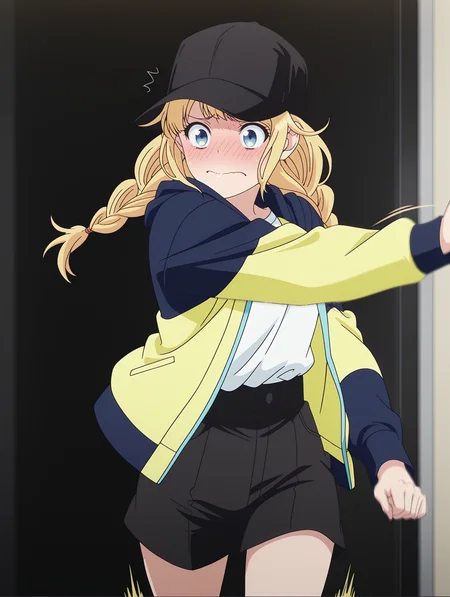 <lora:POV_Receiving_Slap:0.8>gostlapped, beenhurt, motion lines, motion blur,
<lora:_eiko_tsukimi-elesico-ilxlA:1> prpkeiko, blonde hair, twin braids, blue eyes, anime screencap, multicolored jacket, hood, open jacket, baseball hat, black headwear, white shirt, shirt tucked in, black shorts,
embarrassed, uneasy,worried,scared,flustered,
1girl,pov,
masterpiece,best quality,amazing quality,
