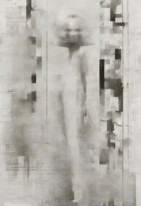 Monochrome black and white, Giger, Beksinski, Zawadzky, Dali, Magritte, Delvaux, Bellmer, Malevitch, Rodchenko, Mondrian, Kandinsky, Popovna, psychedelic hallucination, pop surrealism, rough crosshatch drawing pop art Lunatic_Portrait of a young woman in latex Avant-garde Fashion page, slick back, low bun, black makeup, sinister expression, intense glare, avant-garde, abstract, weird, geometric, constructivism, suprematism, rayonism, verticism, lineism, tj