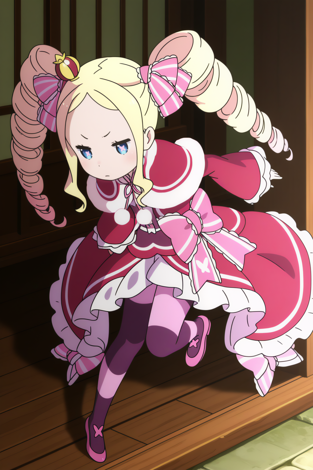 anime coloring, dynamic pose, beatrice_\(re:zero\), Shinto Shrine   <lora:Beatrice-illu:0.8>