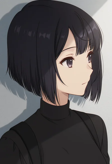 <lora:Echika Hieda_illustrious-000016:1>,
Echika Hieda,1girl,solo,bob cut,upper body,looking to the side,closed mouth,black shirt