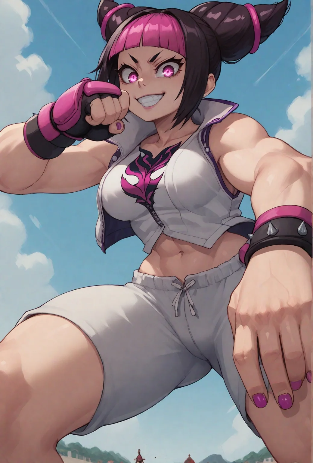 score9, score_8_up, score_7_up, Juri Han from street fighter kicking the viewer, action pose, fists, evil smile, menacing, from below, close up, pov, fisheye lens, <lora:Glorp_Bingo_Mega_Mix-000001:0.9> glorpbingomegamix1