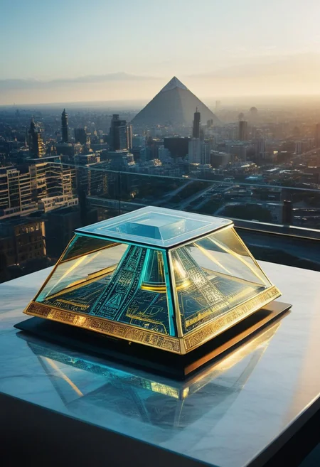 ()Hyoer Realistic:2.0)Polaroid picture of 
A futuristic, neon-lit table, adorned with ancient Egyptian hieroglyphics and symbols. The album cover, designed by Shusei Nagaoka, features a gleaming, metallic pyramid at its center, surrounded by swirling patterns of gold and lapis lazuli. The band's name, Earth, Wind & Fire, is emblazoned in bold, futuristic letters, while the album title, 'Kemetic Odyssey,' is written in hieroglyphics. The table's surface glows with a soft, ethereal light, as if infused with the essence of the ancient civilization. The atmosphere is one of mysticism and wonder, as if the table holds the secrets of the pharaohs
BREAK
()Hyoer Realistic:2.0)Polaroid picture of 
luxurious, futuristic penthouse with transparent floors overlooking a thriving, sun-kissed metropolis. Sleek, minimalist interior with digital art adorning the walls. Expansive, curved window wraps around the exterior, offering an unobstructed view of the vibrant cityscape.
Towering skyscrapers, sweeping highways, and glittering waterfalls cascade down green mountains. Silver spacecraft take off and land at the bustling spaceport, while grav-bikes and hovercars zip past. Warm, golden light bathes the city, with a hint of blooming flowers wafting up from lush parks.
Capture the essence of this futuristic, high-end penthouse, where luxury and technology blend seamlessly to create the ultimate urban oasis."