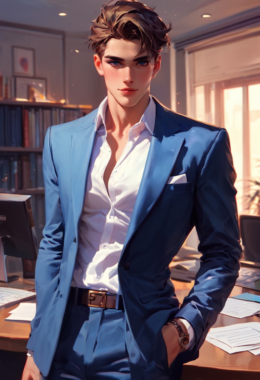 score_9,score_8_up,score_7_up, 25 yo twink posing, suit, office, hyperdetailed photography,